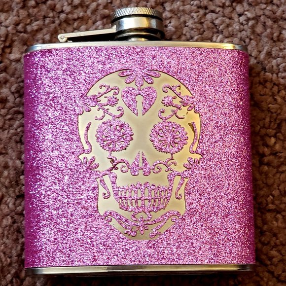 Other - Pink Glitter Chrome Sugar Skull Flask